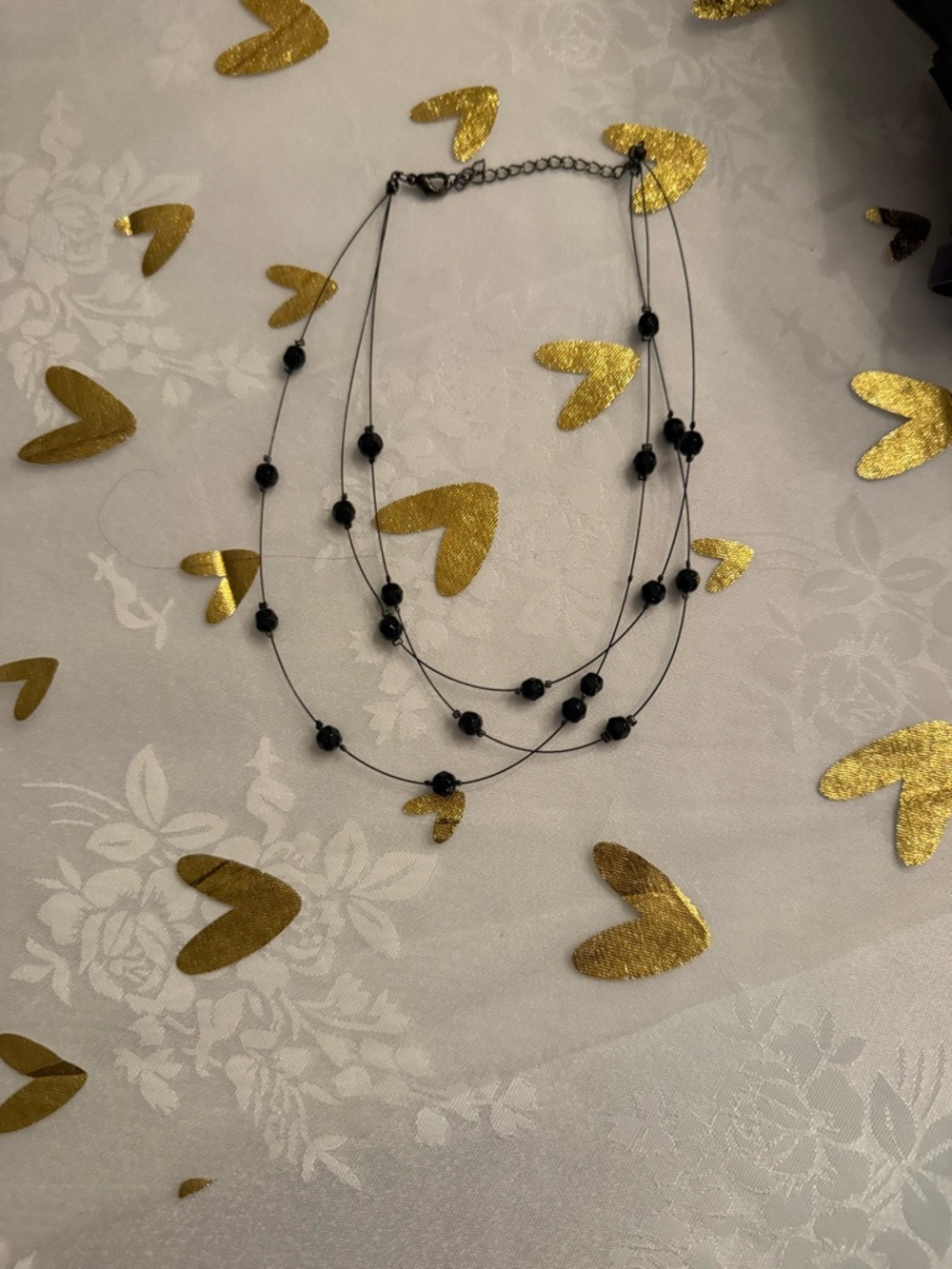 Delicate Triple-Strand Black Bead Necklace